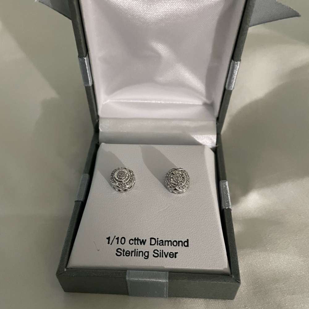 Macy's Sterling Silver Diamond Earrings 1/10 carat NWT